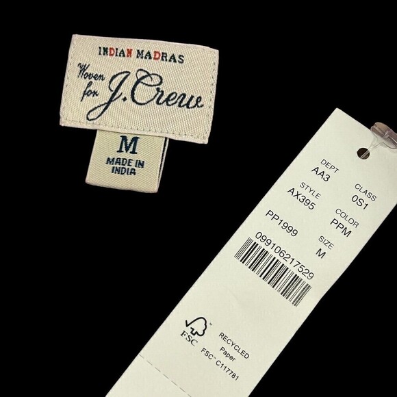 J. Crew Indian Madras Women's Blouse Made in India Sz.(M) Boho Beachy #J1320 - Picture 8 of 10